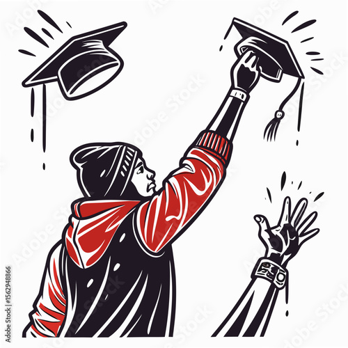 Graduation caps thrown up in celebration throwing people