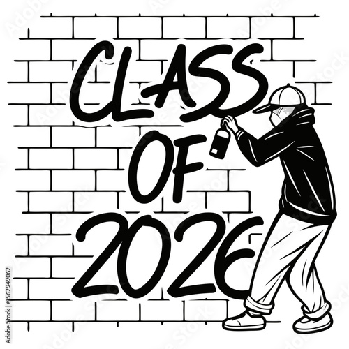 Graffiti artist spraying class lettering on brick wall vector