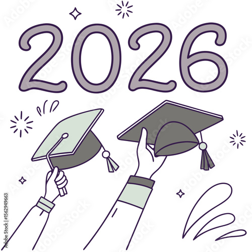 Graduation caps tossed with sparkles and year throwing 2026