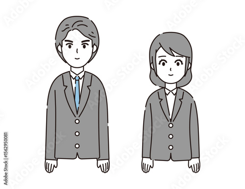 スーツを着た男性と女性のイラストセット1