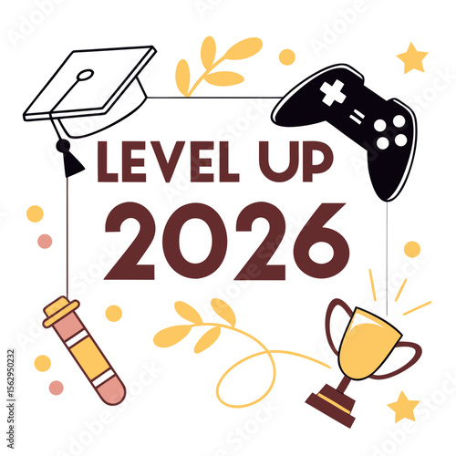 Gaming graduation celebration with trophy and controller vector