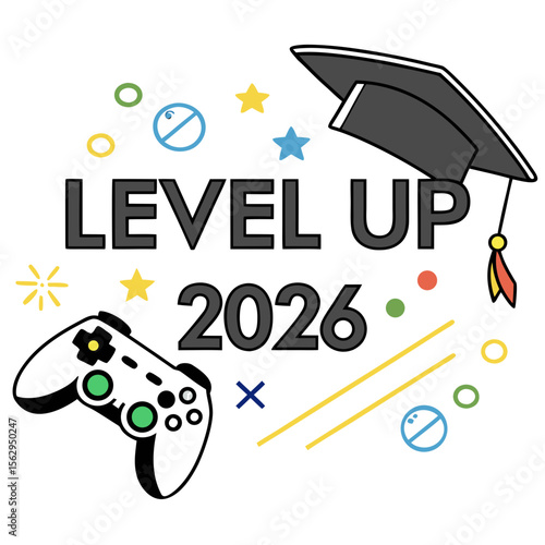 Gaming graduation celebration with controller and cap vector