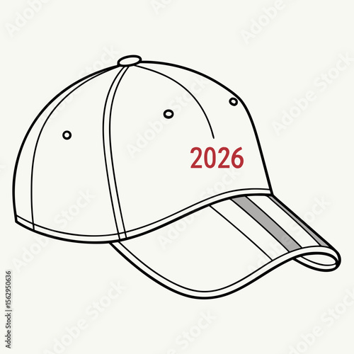 Minimalist isometric baseball cap with red year designation headwear apparel