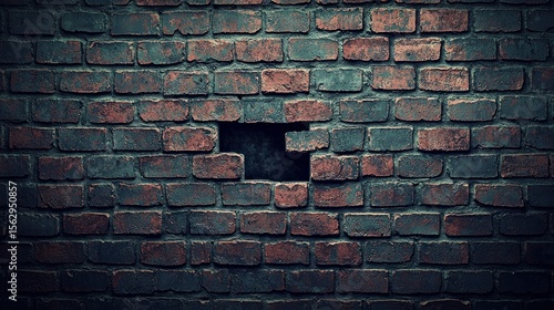 Brick wall with missing bricks reveals darkness