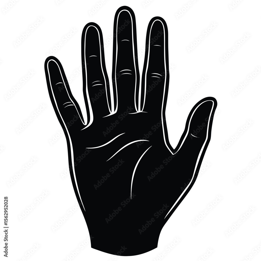 Obraz premium Black and white hand silhouette showing open palm and fingers on white background