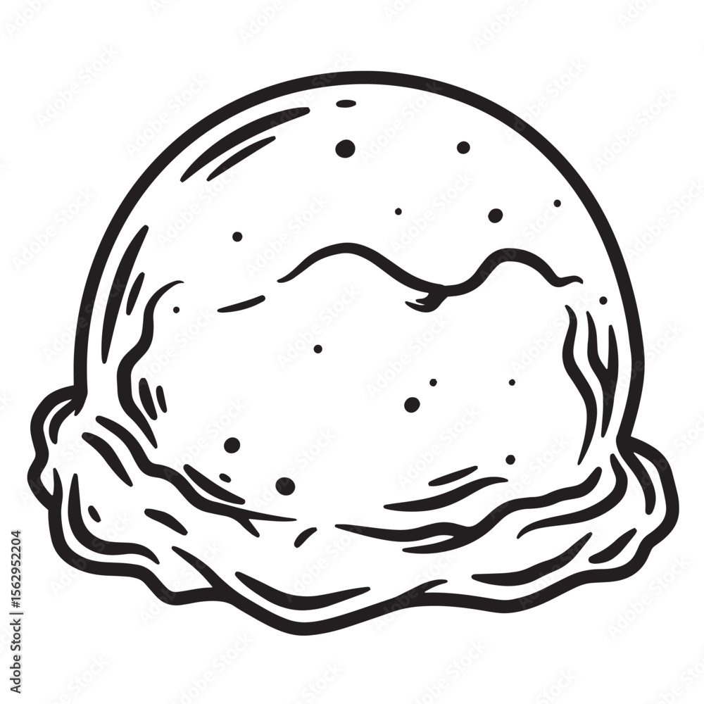 Hand-drawn illustration of an ice cream scoop in black and white perfect for design. Hand-drawn illustration of an ice cream scoop in black and white perfect for design.