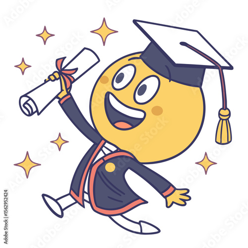 Cheerful graduate character holding diploma with stars graduation emoji