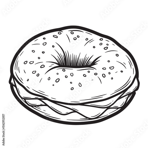 Illustrated black and white bagel sandwich design with toasted bread slices for any meal