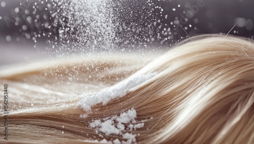 Blonde hair dusted with a fine powder