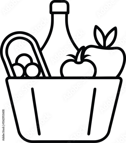 Shopping basket amp bottles colouring book pages for children and adults with vector design
