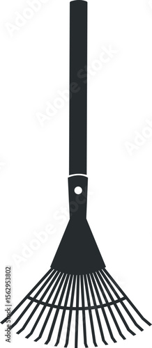 Leaf rake icon silhouette. Lawn rake.  Garden tool for autumn leaves. Cartoon vector illustration