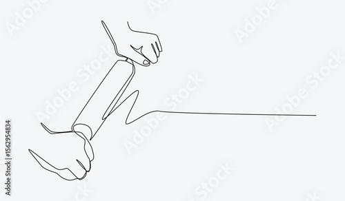 Continuous one line drawing of hand holding rolling pin. Editable line. Vector illustration.