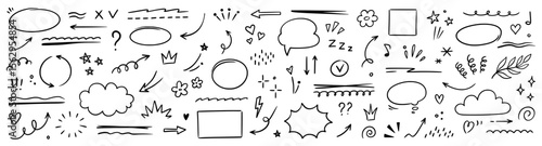 Wallpaper Mural Line marker brush pen sketch underline set. Hand drawn pencil arrow, heart, star marker brush stroke icon element highlight scribble set. Cute swoosh, crown, speech bubble doodles. Vector illustration Torontodigital.ca