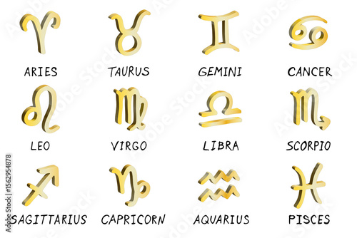 3d zodiac signs Esoteric symbol set Astrology clipart Elements for design