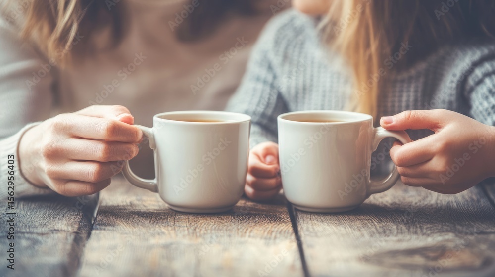 Two women sharing hot drinks Two women sharing hot drinks
