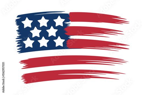 Patriotic American Flag Brush Stroke Design, Independence Day, Stars Stripes