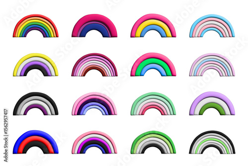 Set of colorful 3d LGBTQ+ pride flag rainbows Gender equality and sexual identity pride flags collection LGBTQIA community pride month