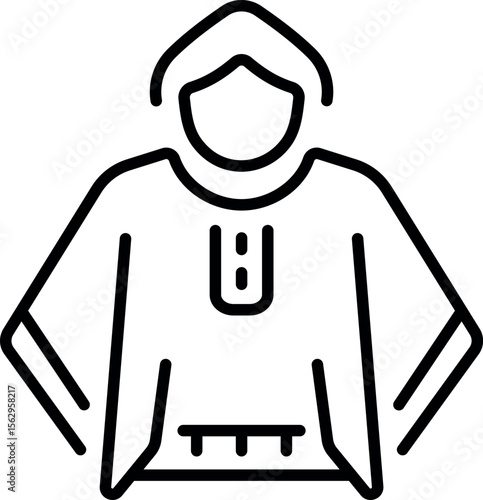A linear style icon showing a rain poncho 