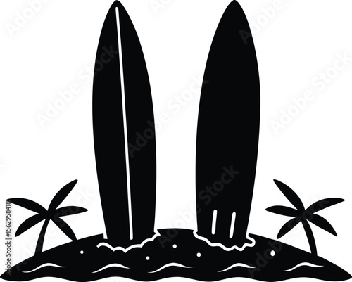 Vector illustration of a surfer and surfboard design pattern set for beach summer sport