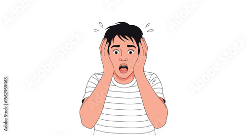 The Man in Pure Panic and Astonishment Opens Mouth Wide With Surprised Expression