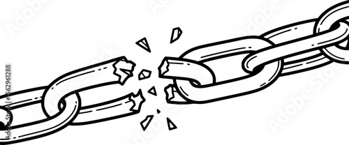 a black and white drawing of a chain broken, simple, line drawing, vector graphics

