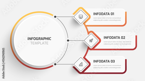 Business Central Circle, Infographic Presentation with Gradient Color, Rhombus Label, 3 Options and Icon