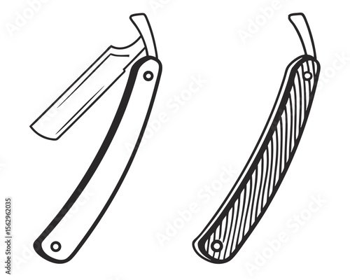 Vector illustration of a straight razor in open and closed positions for barber and grooming.