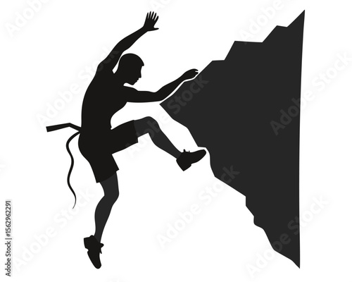 Silhouette of a man climbing a rock face demonstrating adventure and perseverance concepts.