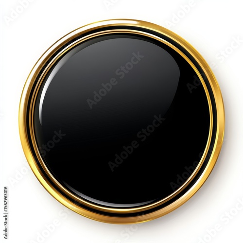 Black circular badge with gold frame