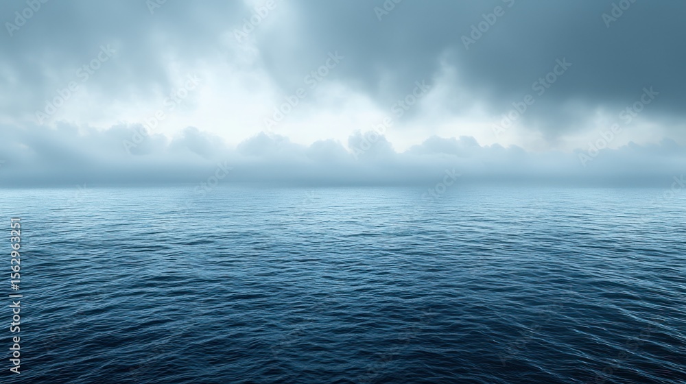 Obraz premium Calm blue ocean under a cloudy, overcast sky