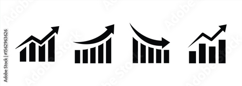 growing chart icon set. Business chart with arrows. Growth chart collection. Growing profit amount. vector illustration
