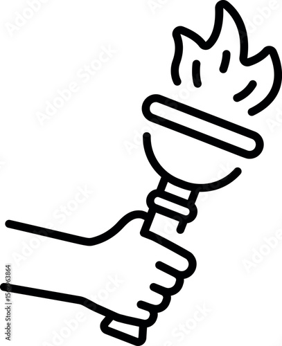 A linear style icon representing a fire torch 