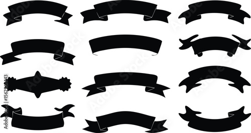 set of  ribbons and banners  black silhouette  vector illustration
