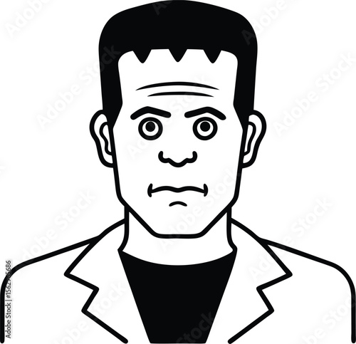 Classic Monster Illustration A Black and White Drawing of Frankenstein's Monster