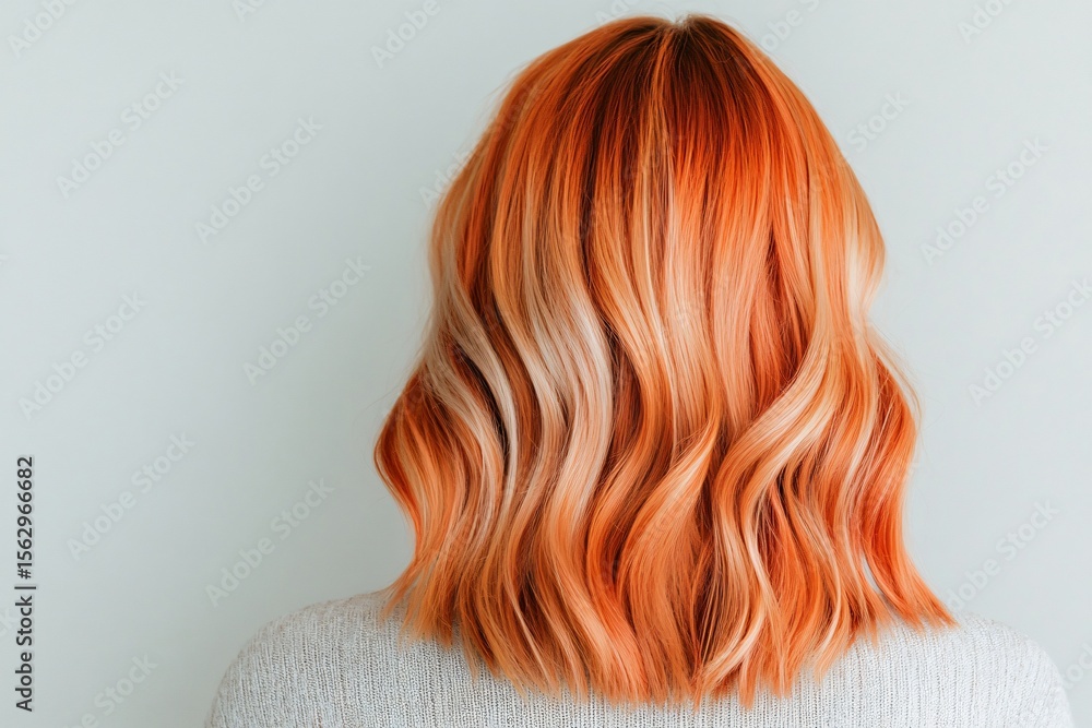 Fototapeta premium Stunning Copper and Blonde Balayage Waves on Shoulder Length Hair
