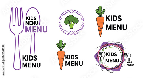 Colorful and Engaging Kids Menu Designs Featuring Healthy Vegetables and Utensils Elements