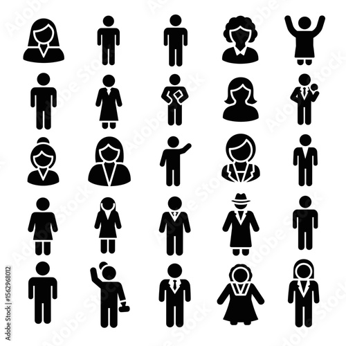 Diverse People Icons A Collection of Male and Female Silhouettes for Design Projects