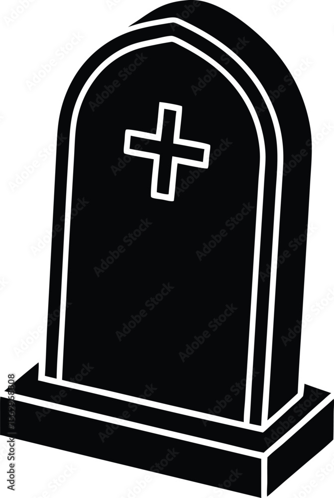 Fototapeta premium Tombstone Illustration A Simple Vector Graphic of a Cross-Adorned Headstone