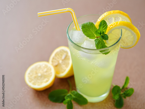 A refreshing mojito cocktail in a glass with fresh lime, mint, and ice, perfect for a cool summer drink