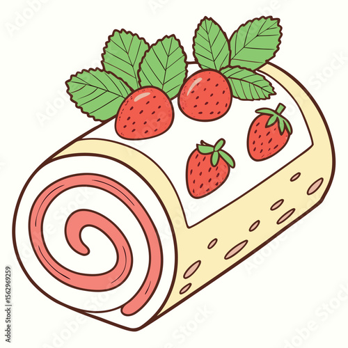 Delicious Strawberry Swiss Roll Cake With Fresh Cream and Sweet Strawberry Filling
