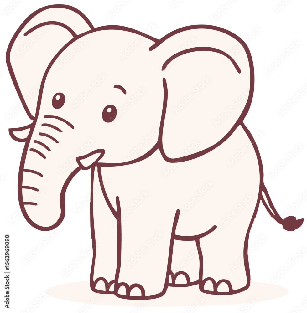 Naklejka premium Cute baby elephant sitting, adorable animal character. Cartoon vector illustration isolated on white background.