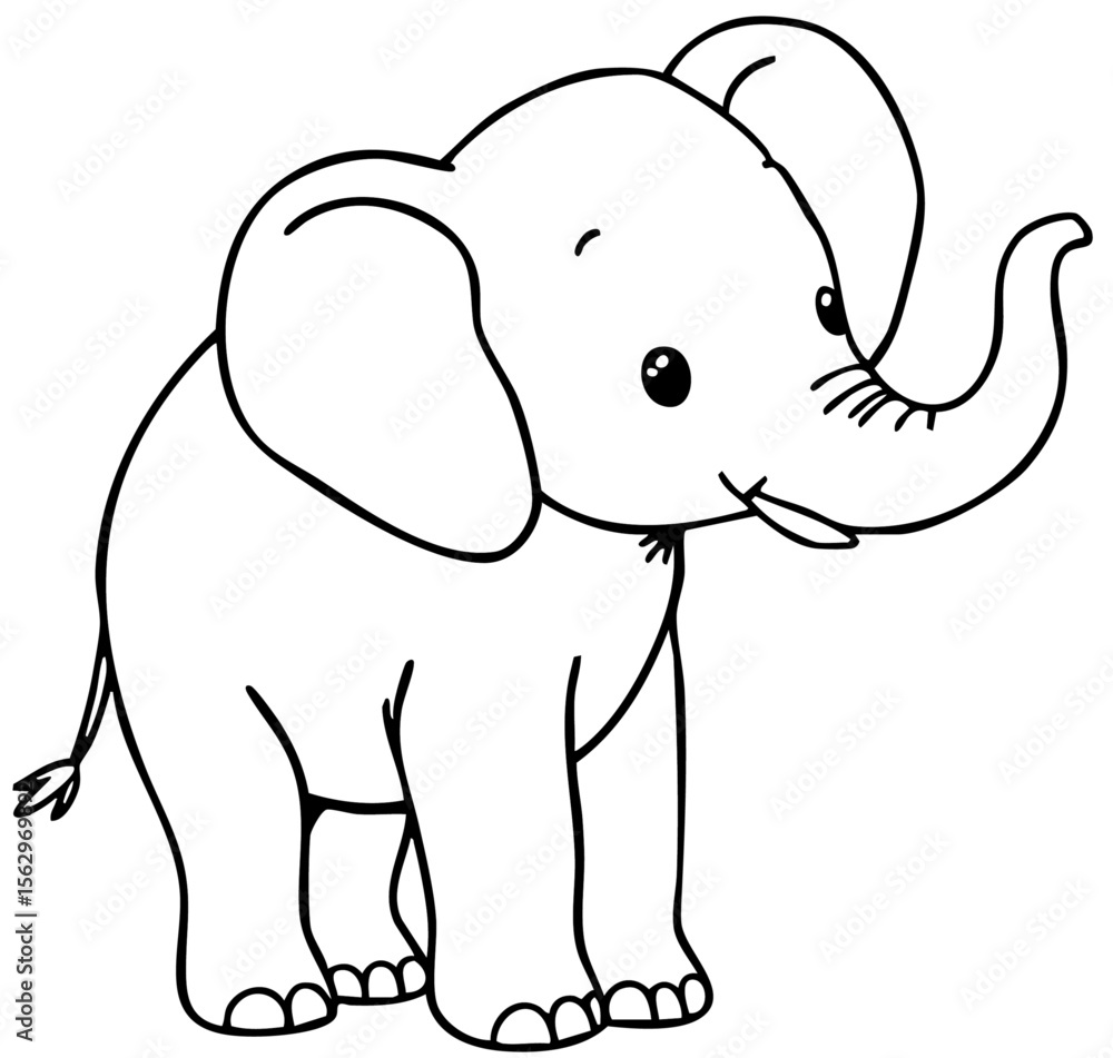 Naklejka premium Cute baby elephant sitting, adorable animal character. Cartoon vector illustration isolated on white background.