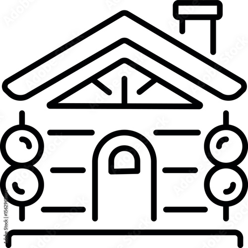 A line style icon depicting a wooden hut shelter