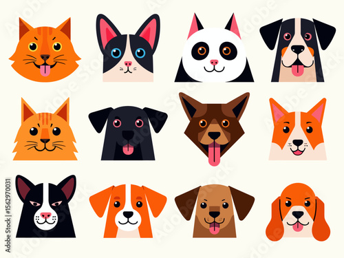  create stylish designer gif showing funny faces of different cat and dog breeds cute and scary