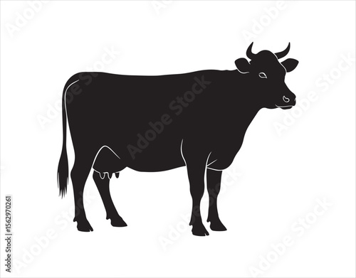 Jersey cow silhouette vector design, black cow silhouette set against a white backdrop