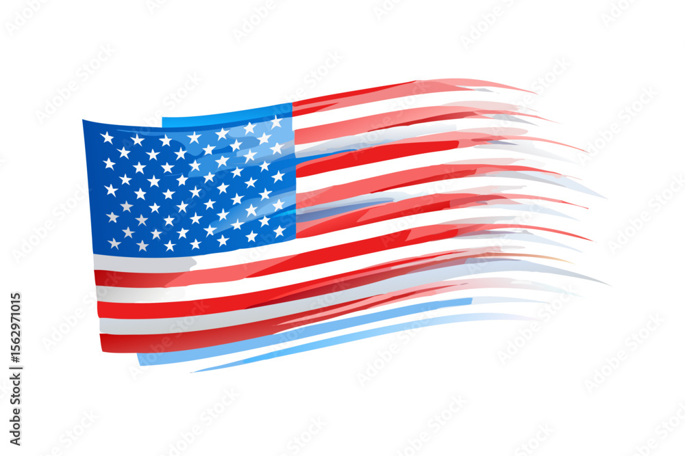 Fototapeta premium American flag with dynamic brush strokes and flowing stripes against a black background