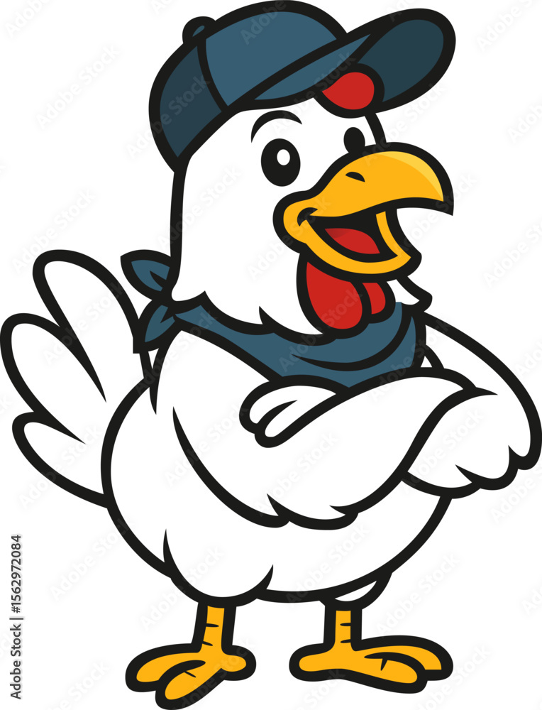 Fototapeta premium Cartoon Chicken with Baseball Cap and Bandana 