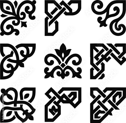 islamic corner vector, geometric corner silhouette, black silhouette corner, arabic pattern vector, islamic art corner eps, decorative corner vector