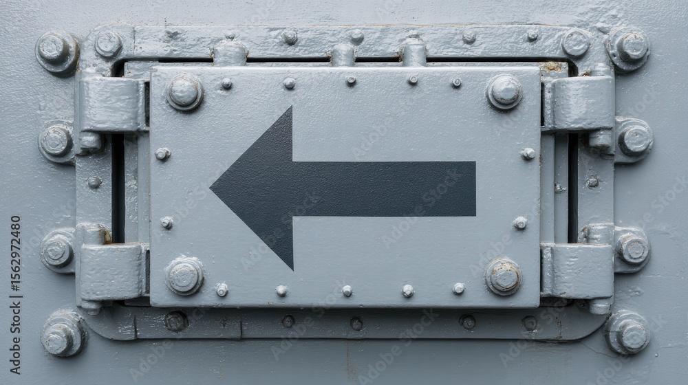 Obraz premium Gray Metal Panel with Black Arrow Sign Direction Symbol