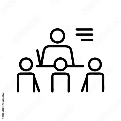 Classroom group with teacher instructing students in minimal style  